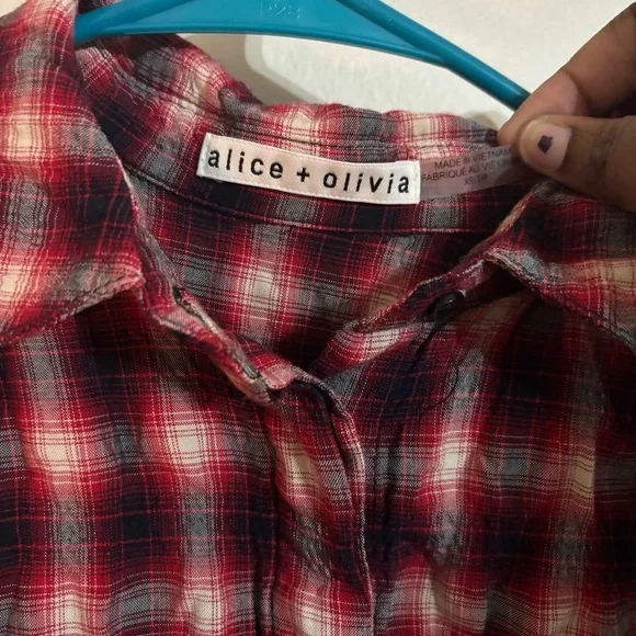 Alice + Olivia Glenna Plaid Roll Cuff Shirt Size XS - Picture 3 of 6